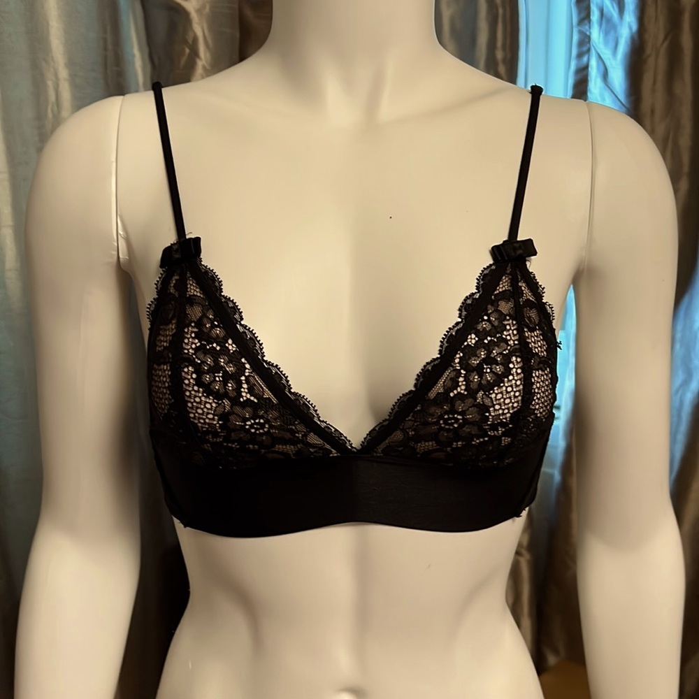 H&M Lace‎ Bra Bralette Black Y2K Coquette Festival Fairy - Picture 3 of 4